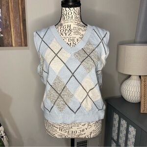 631 Sincerely Jules Blue and White plaid sweater vest large